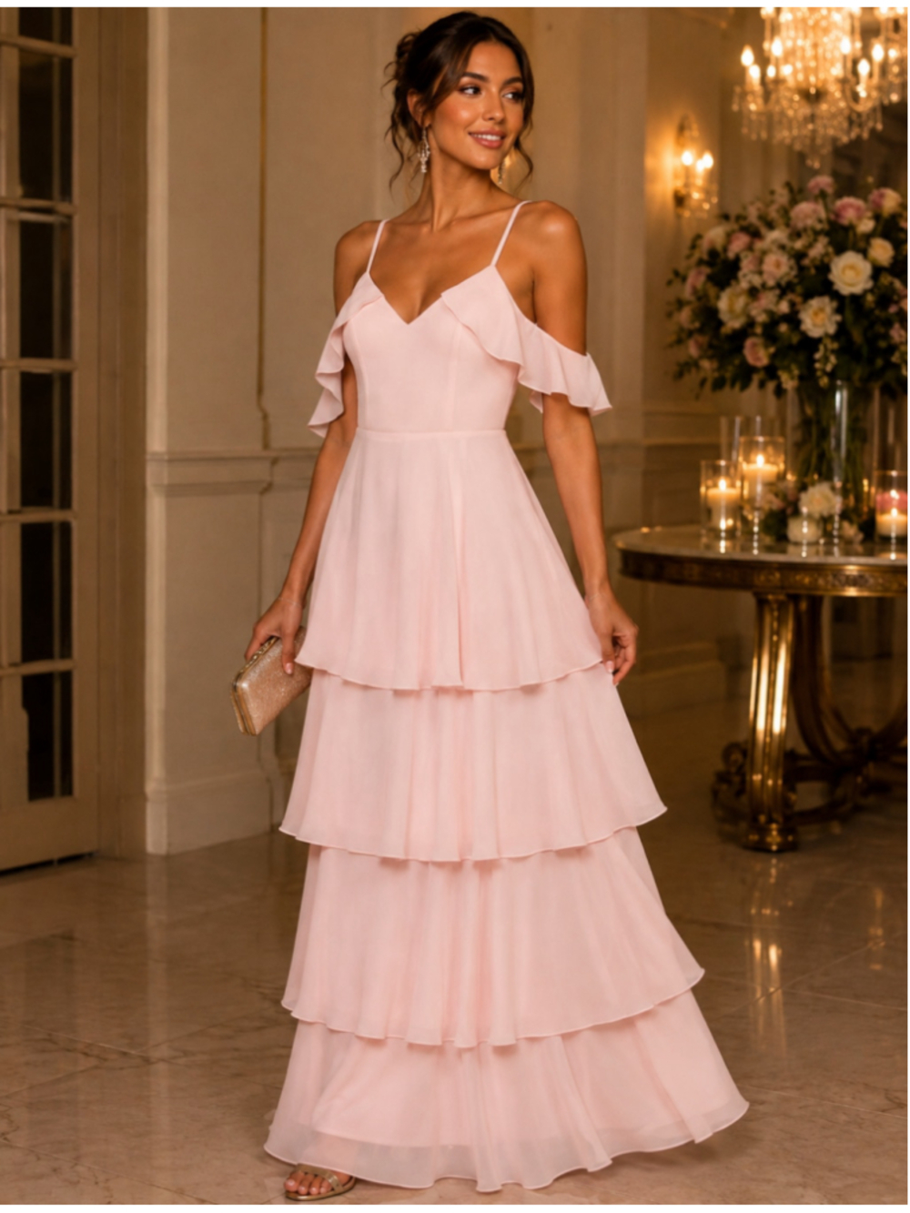 Lulus “Moment of Magic” Blush Tiered Ruffled Maxi Dress – Size XL – NWT